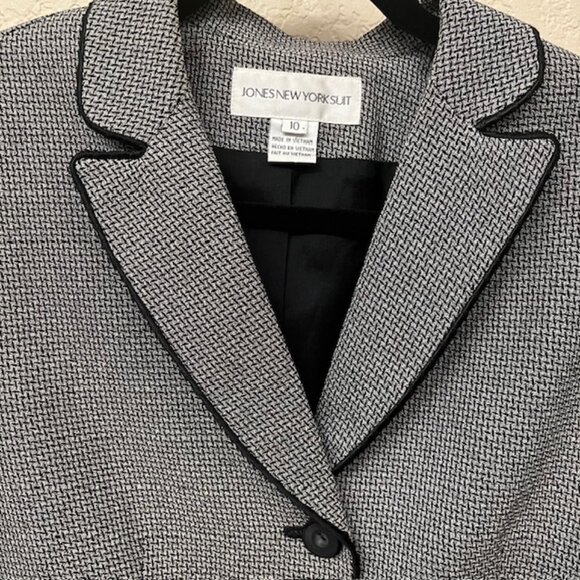 Jones New York Suit Blazer Jacket Size 10 Houndstooth Black White Three Button - Picture 6 of 15